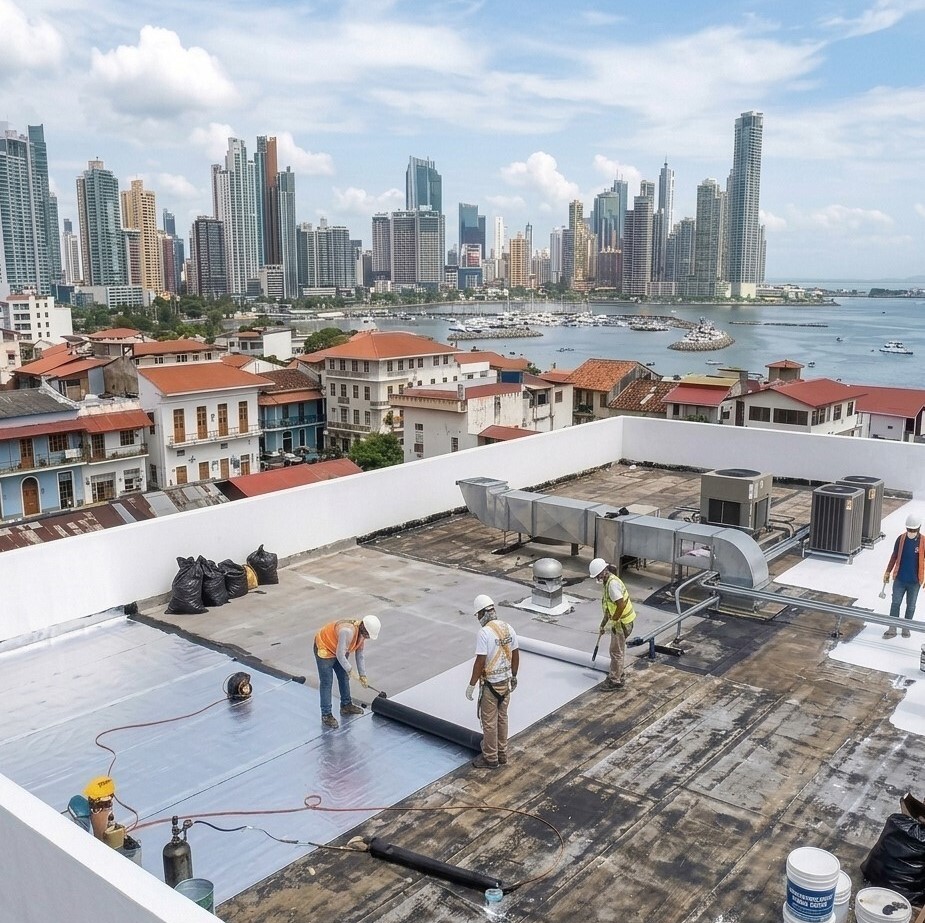 Mantenimiento integral, pintura de fachadas e impermeabilización técnica de edificios y PH en La Chorrera por Métrico Panamá.